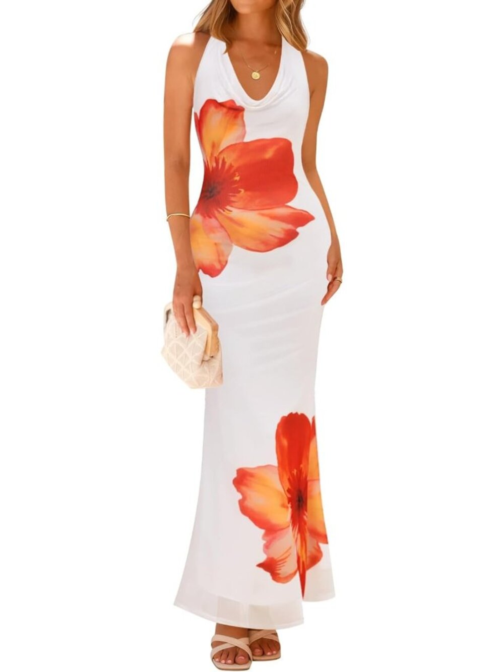 Floral Halter Neck Sleeveless Maxi Dress for Women | Summer Boho Style Dress